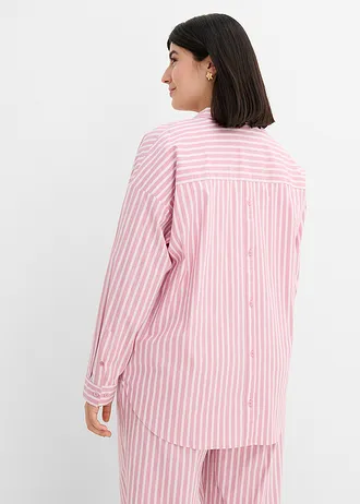 Oversized blouse van katoenpopeline, Kleur: mauve-lichtroze verticaal gestreept