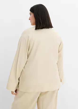 Wikkelblouse van linnenmix, Kleur: lichtsand