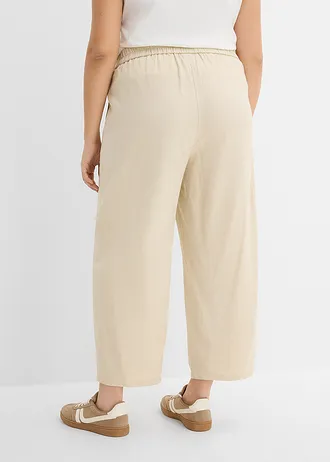Barrel broek van lichte linnenmix, Kleur: lichtsand