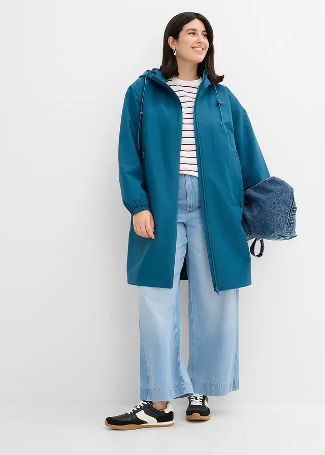 Imperméable léger avec sac à bandoulière, Couleur: pétrole