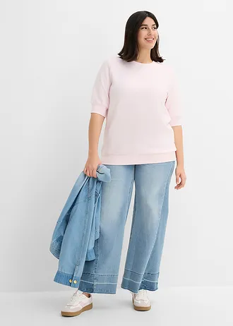 Bluză casual largă din material scuba, culoare: roz deschis