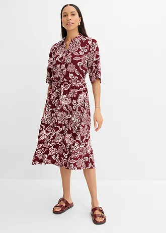 Robe-chemise en viscose fluide, Couleur: rouge rubis-rose clair floral