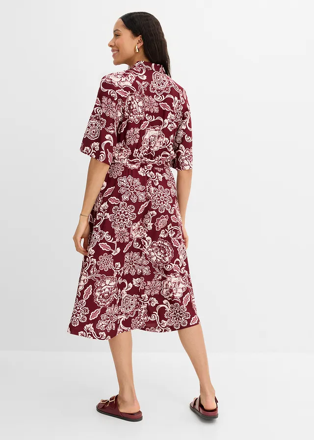 Robe-chemise en viscose fluide, Couleur: rouge rubis-rose clair floral