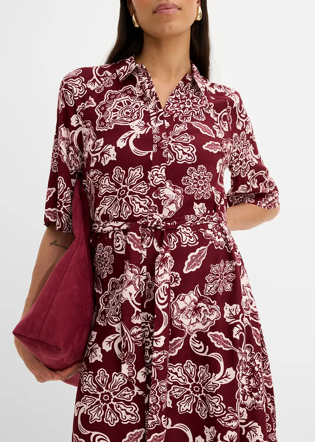 Robe-chemise en viscose fluide • rouge rubis-rose clair floral • product-page.page-title-suffix