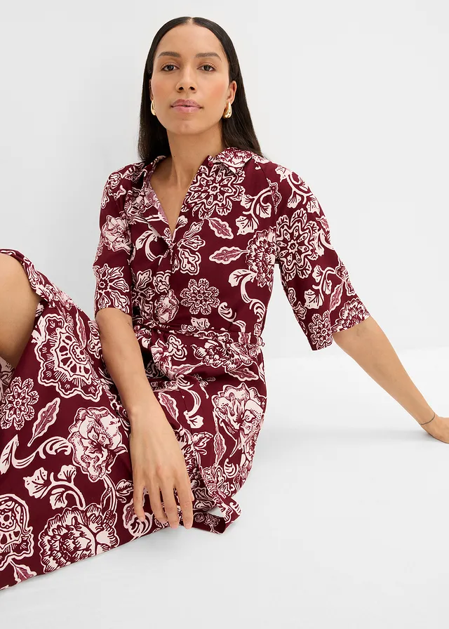 Robe-chemise en viscose fluide • rouge rubis-rose clair floral • product-page.page-title-suffix