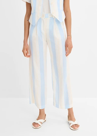 Spodnie palazzo z imitacji lnu, kolor: biel wełny - jasnoniebieski w paski