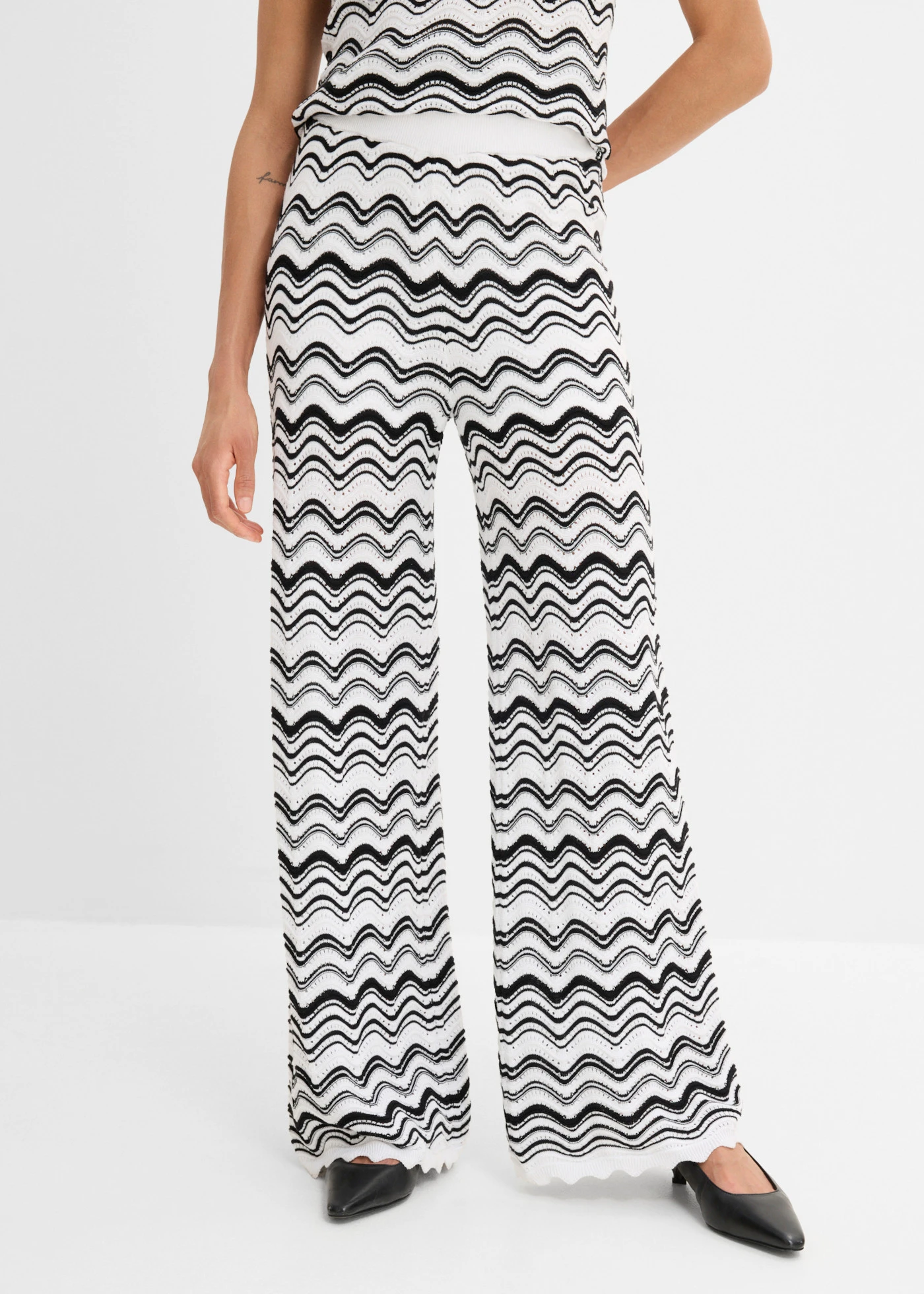 Gebreide broek • wolwit-zwart • bonprix online shop