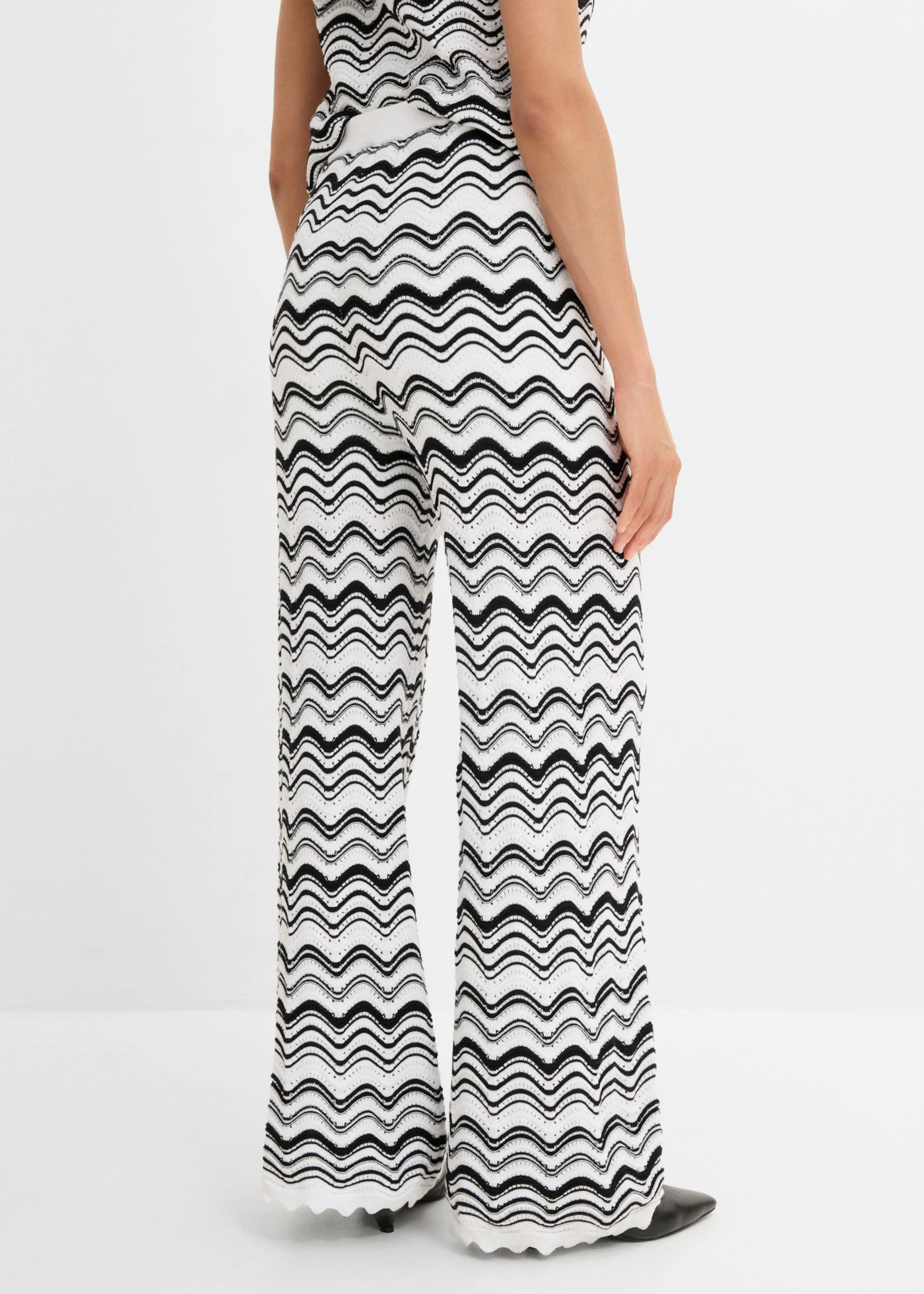 Gebreide broek • wolwit-zwart • bonprix online shop