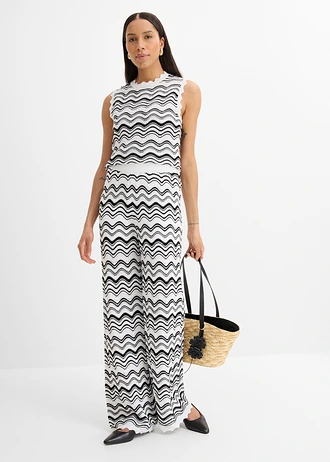 Gebreide broek • wolwit-zwart • bonprix online shop