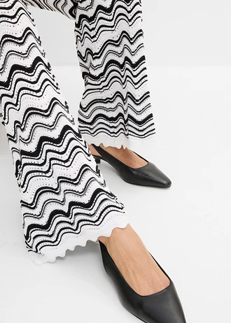 Gebreide broek • wolwit-zwart • bonprix online shop