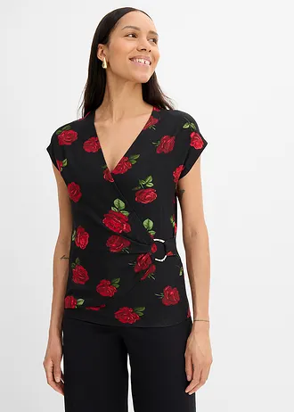 T-shirt z nadrukiem, z miękkiej mieszanki wiskozy • czarny w kwiaty • sklep bonprix