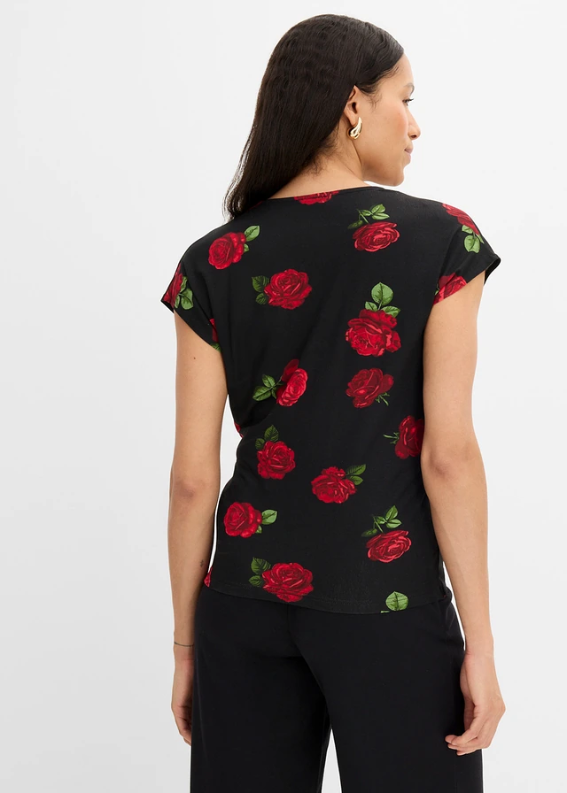 T-shirt imprimé doux en viscose extensible • noir floral • product-page.page-title-suffix