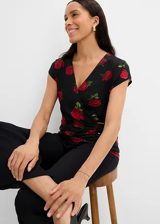 Gedessineerd shirt van een zachte viscosemix • zwart gebloemd • bonprix online shop