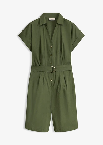 Jumpsuit met strikceintuur, Kleur: donkerolijfgroen