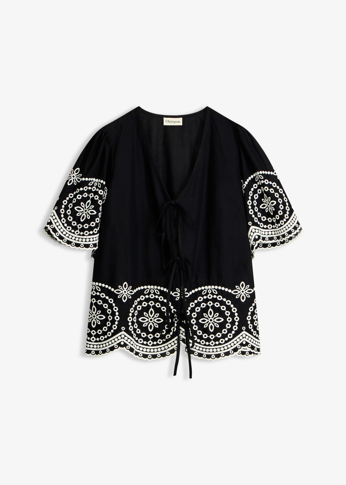 Blouse van katoen met broderie anglaise • zwart/wit • bonprix online shop