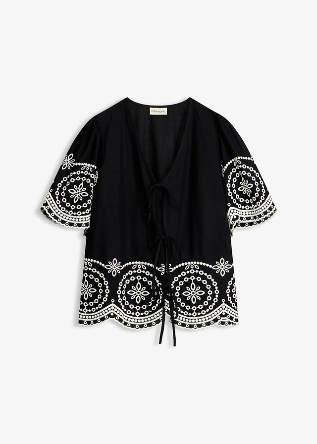 Blouse en broderie anglaise 100% coton • noir/blanc • Boutique bonprix