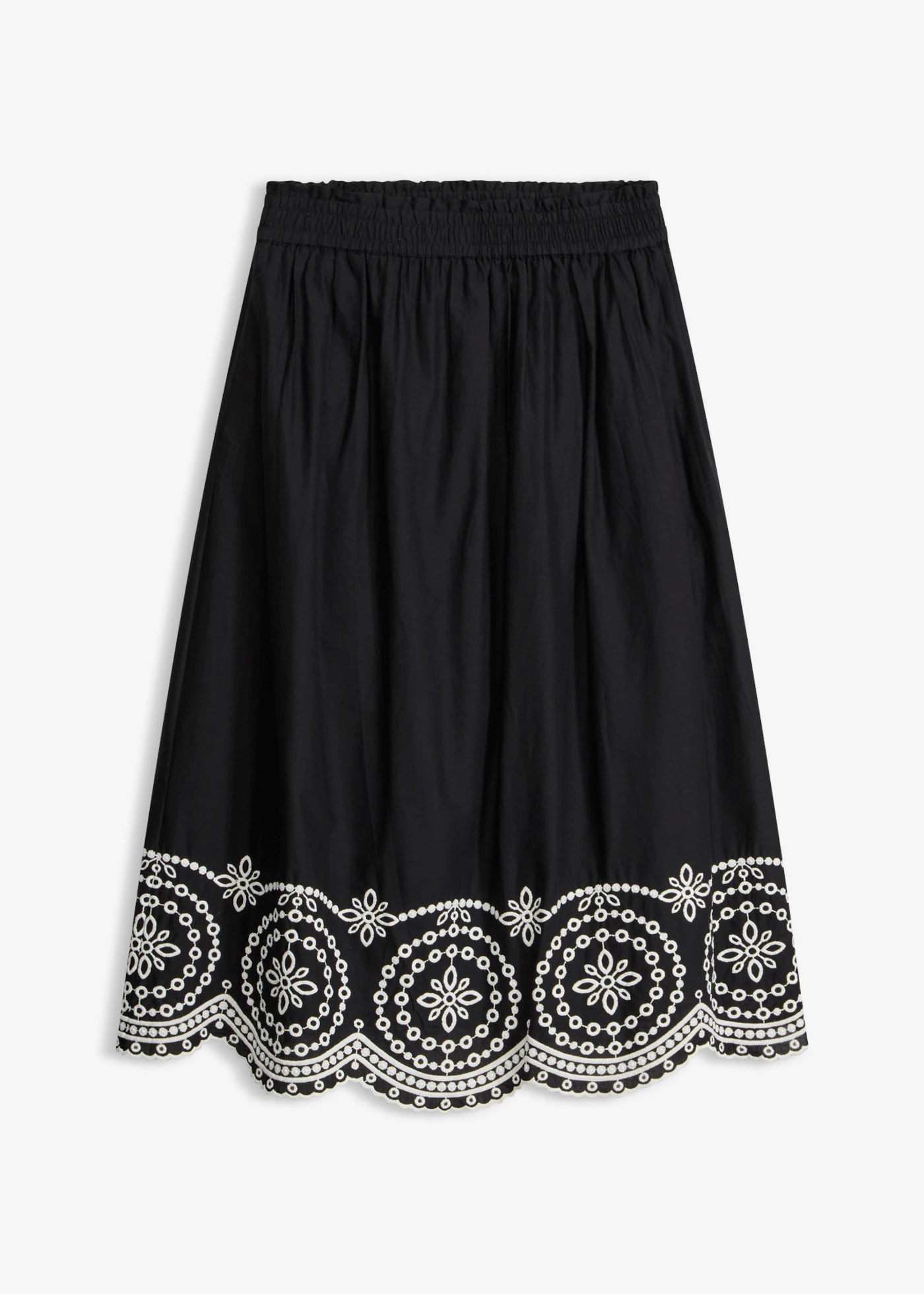Midirok met broderie anglaise van puur katoen • zwart/wit • bonprix online shop