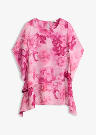 Puntig toelopende blouse in layerlook, Kleur: roze gebloemd