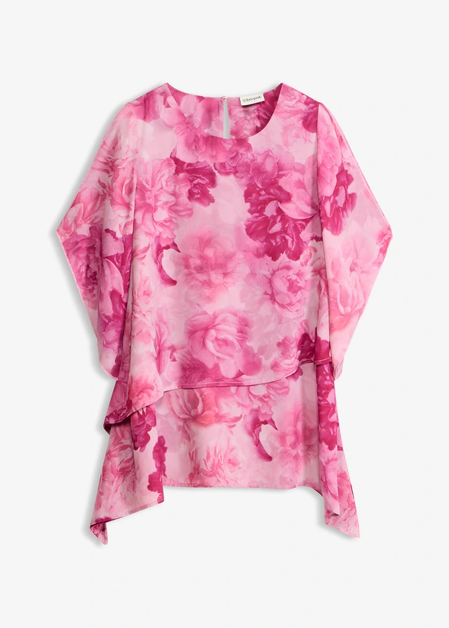 Puntig toelopende blouse in layerlook • roze gebloemd • bonprix online shop