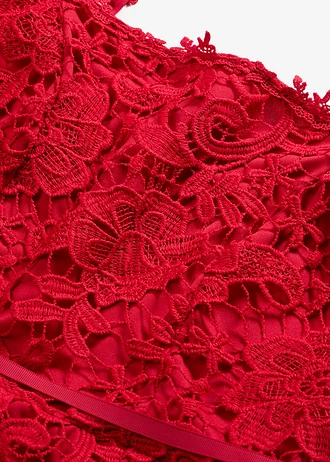 Kanten jurk met decoratieve bandjes • donkerrood • bonprix online shop