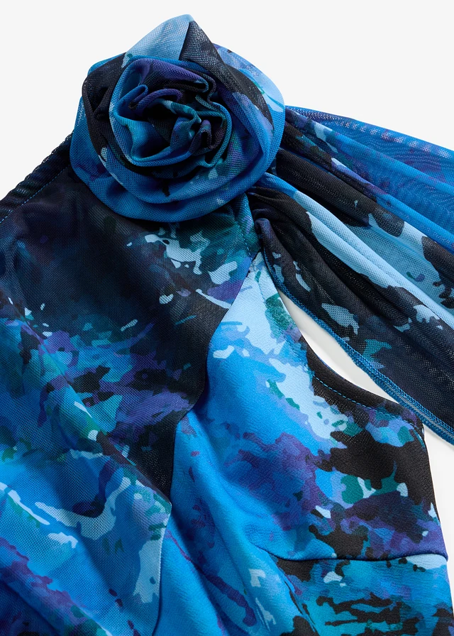 One shoulder galajurk met bloemenapplicatie • blauw gebloemd • product-page.page-title-suffix