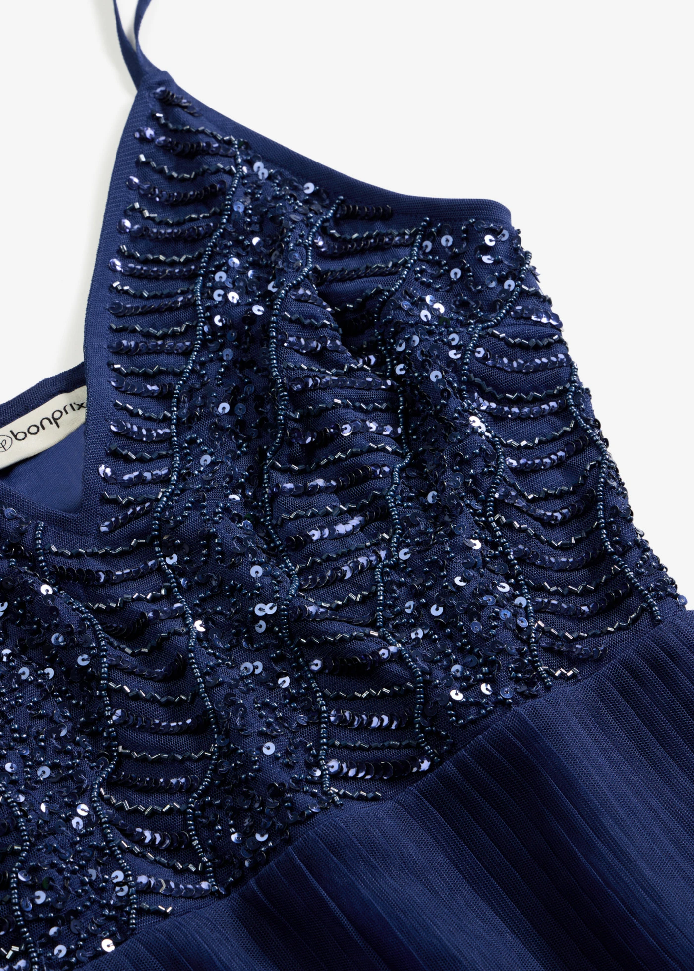 Robe midi à jupe plissée et sequins brodés • bleu nuit • Boutique bonprix