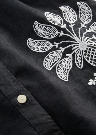 Robe caftan 100% lin avec broderie • noir-écru • Boutique bonprix