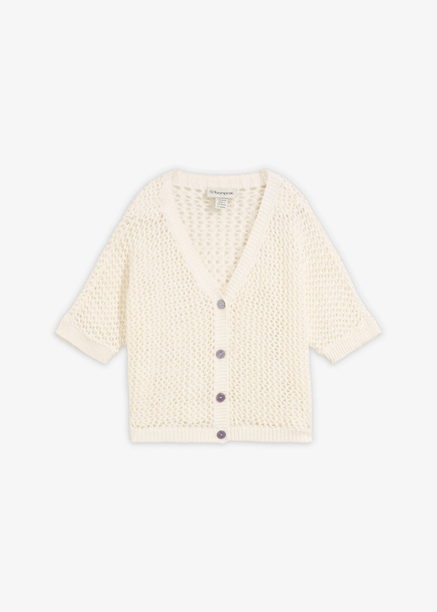 Sweter rozpinany w ażurowy wzór z dodatkiem lnu • biel wełny • sklep bonprix