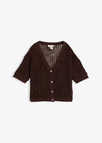 Ajour-vest met linnen • donkerbruin • bonprix online shop