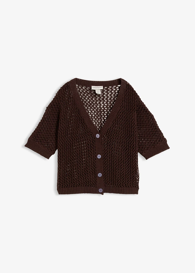 Ajour-vest met linnen • donkerbruin • bonprix online shop
