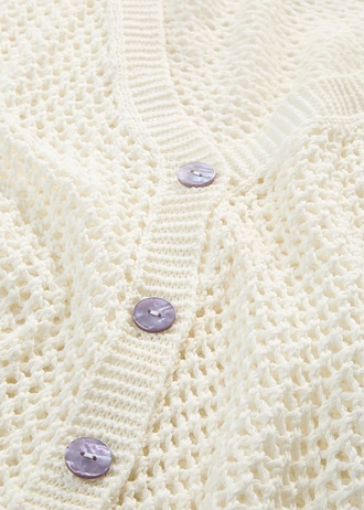 Sweter rozpinany w ażurowy wzór z dodatkiem lnu • biel wełny • sklep bonprix