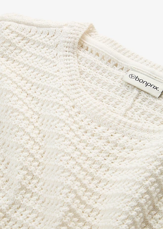 Ajour trui met linnen • wolwit • bonprix online shop