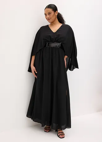 Rochie de seară din șifon fin, cu inserție de paiete, culoare: negru