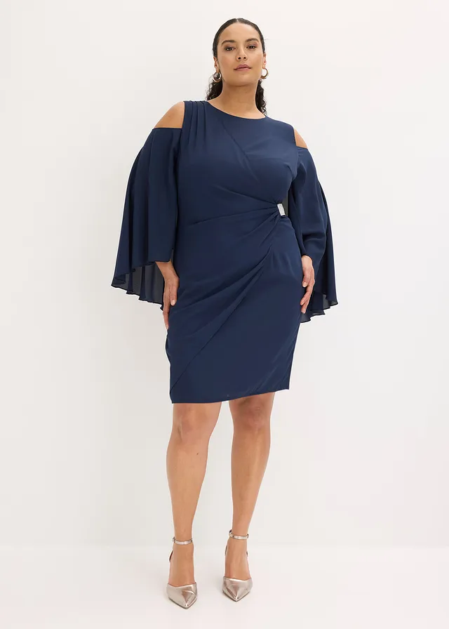 Robe à col Bardot, Couleur: bleu foncé
