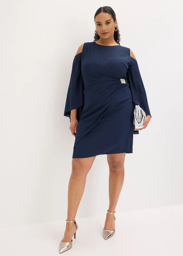 Robe à col Bardot, Couleur: bleu foncé