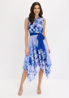 Chiffon jurk met een puntvormige zoom en striklint • blauw gebloemd • bonprix online shop