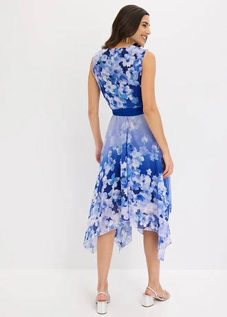 Chiffon jurk met een puntvormige zoom en striklint, Kleur: blauw gebloemd
