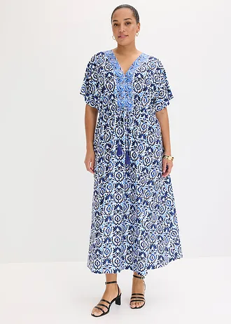 Robe longue en jersey, Couleur: écru-bleu imprimé