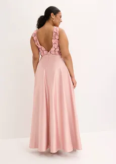 Robe de soirée en satin brillant avec fleurs appliquées, Couleur: rose cendré