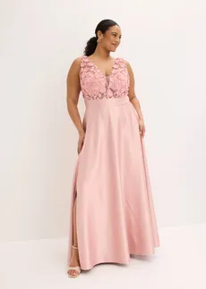 Robe de soirée en satin brillant avec fleurs appliquées, Couleur: rose cendré