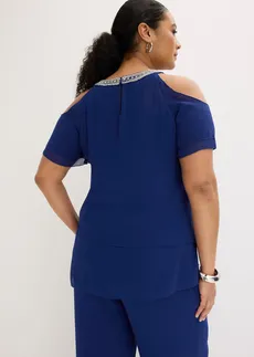 Halenka z jemného šifonu s kamínkovou aplikací, barva: půlnoční modrá