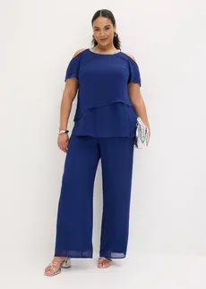 Blouse en mousseline avec application strass, Couleur: bleu nuit