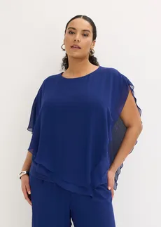 Blouse van fijne chiffon, Kleur: middernachtblauw