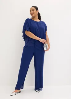 Blouse van fijne chiffon, Kleur: middernachtblauw