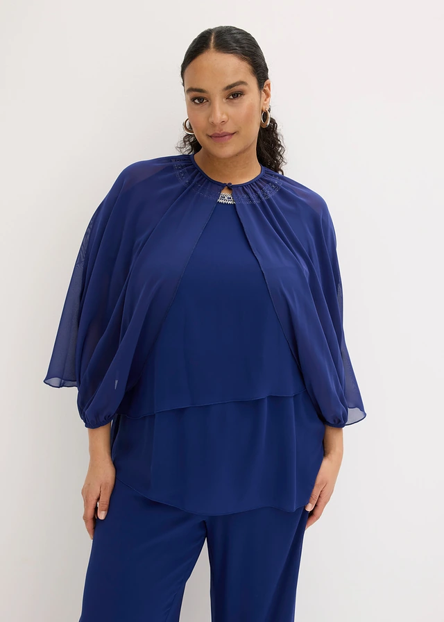 Bolero van fijne chiffon, Kleur: middernachtblauw