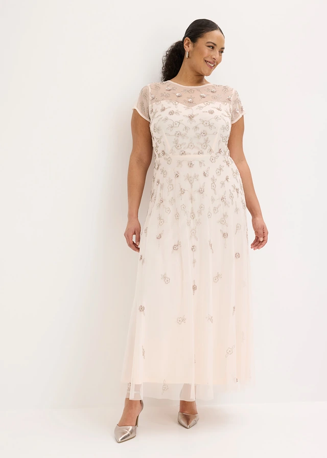 Robe de soirée en tulle délicat avec sequins brodés, Couleur: rose clair