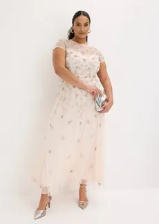 Robe de soirée en tulle délicat avec sequins brodés, Couleur: rose clair