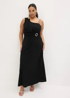 Sukienka wieczorowa ze strukturalnej krepy, z drapowaniem, kolor: czarny