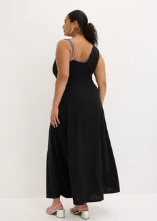 Avondjurk van gestructureerde crêpe met drapering, Kleur: zwart