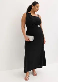 Avondjurk van gestructureerde crêpe met drapering, Kleur: zwart